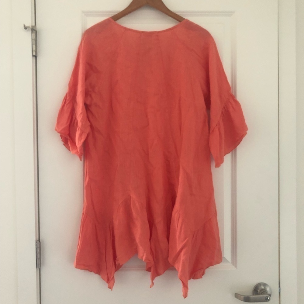 Match Point USA Lagenlook Linen Ruffle Tunic Coral Asymmetrical - Picture 4 of 8